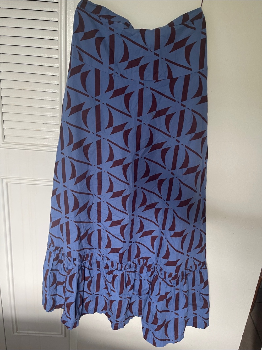 Free People Blue and brown Geometric Ruffle Maxi Skirt